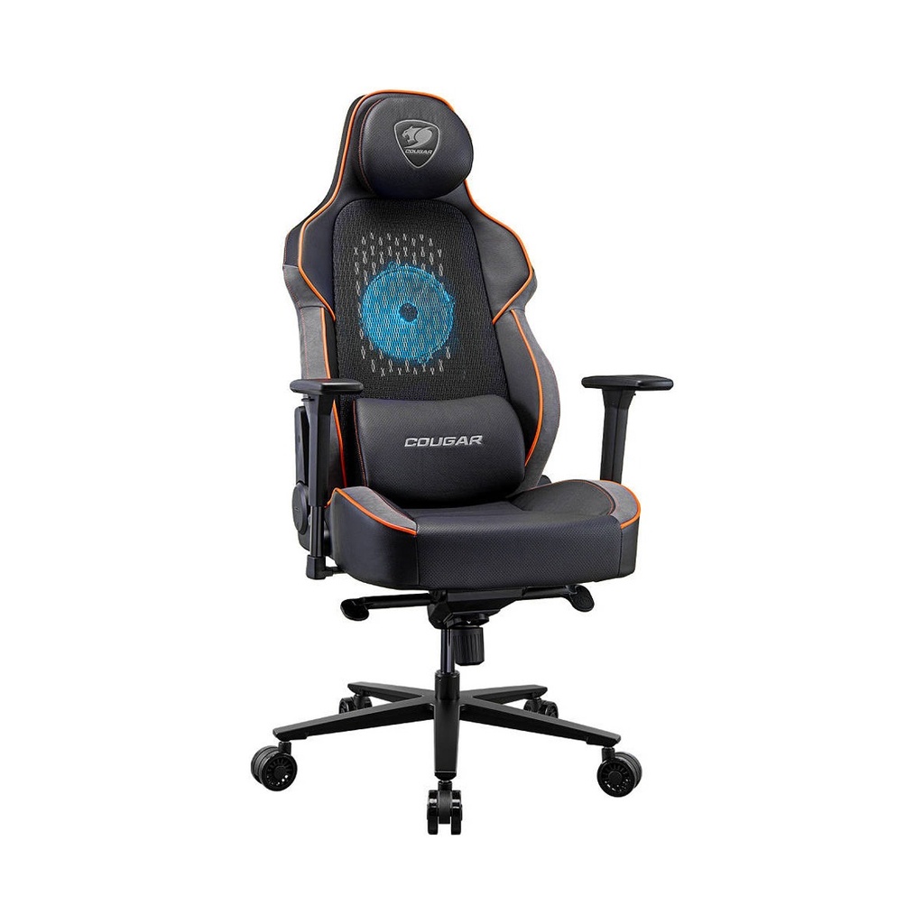 COUGAR NxSys Aero Gaming Chair with Integrated RGB Fan & Premium PVC Leather, Adjustable 3D Armrests, Elastomeric Mesh, Durable Steel Frame, 3" Wheels, 160kg Max Weight - Black-Orange | 3MARPORB.0001