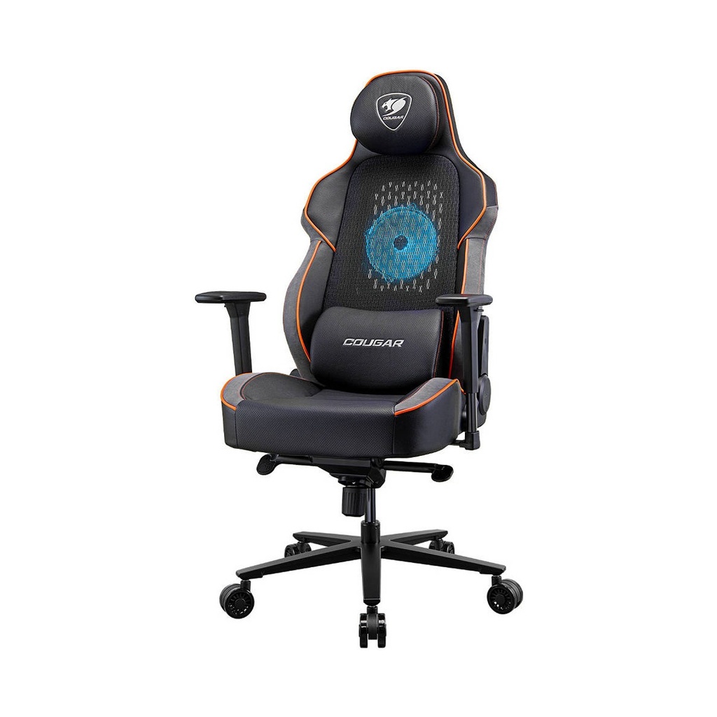 COUGAR NxSys Aero Gaming Chair with Integrated RGB Fan & Premium PVC Leather, Adjustable 3D Armrests, Elastomeric Mesh, Durable Steel Frame, 3" Wheels, 160kg Max Weight - Black-Orange | 3MARPORB.0001