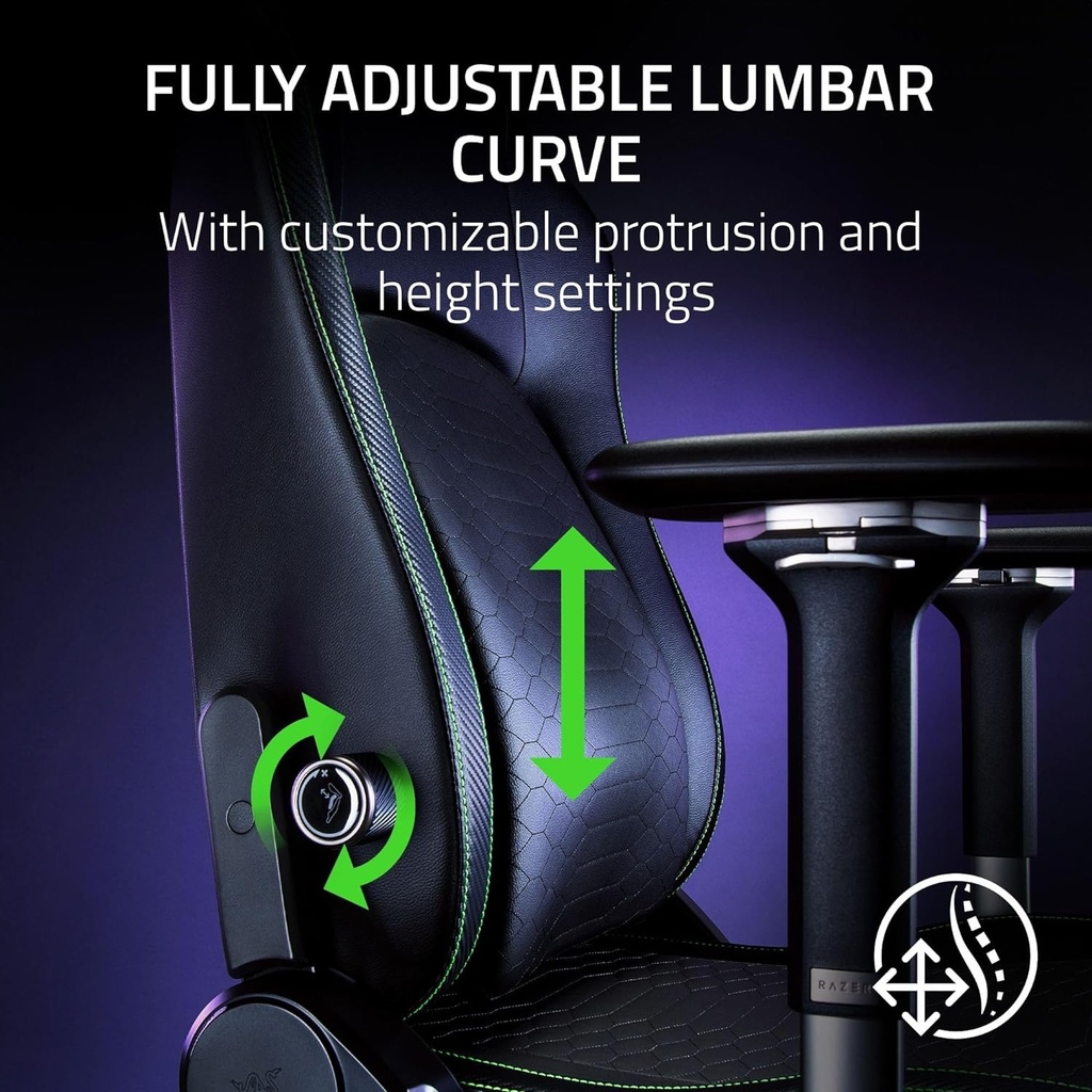 Razer Iskur V2 Gaming Chair with Adaptive Lumbar Support, EPU Synthetic Leather, High Density Foam Cushions, 4D Armrests, Fully Adjustable lumbar Curve - Black