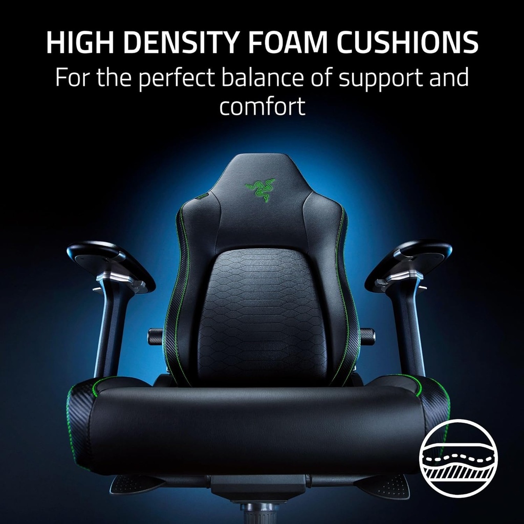 Razer Iskur V2 Gaming Chair with Adaptive Lumbar Support, EPU Synthetic Leather, High Density Foam Cushions, 4D Armrests, Fully Adjustable lumbar Curve - Black