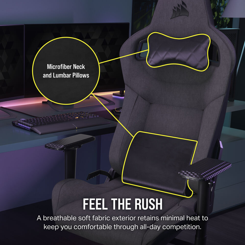 Corsair T3 RUSH Fabric Gaming Chair ,120kg - Grey/Charcoal