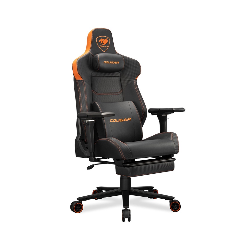 Cougar Armor Evo M Breathable PVC leather.5D Adjustable Armrest.Retractable Footrest.Magnetic Memory Foam Neck Pillow - Black/Orange