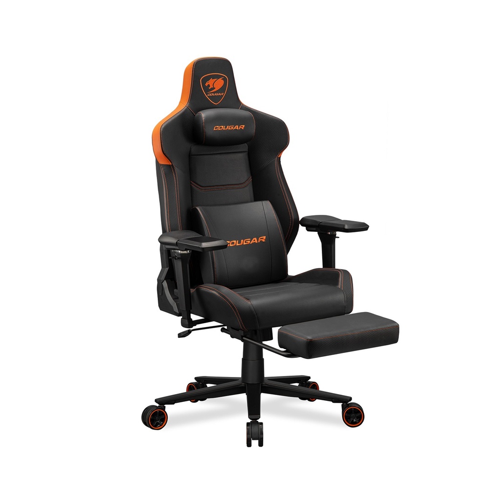 Cougar Armor Evo M Breathable PVC leather.5D Adjustable Armrest.Retractable Footrest.Magnetic Memory Foam Neck Pillow - Black/Orange
