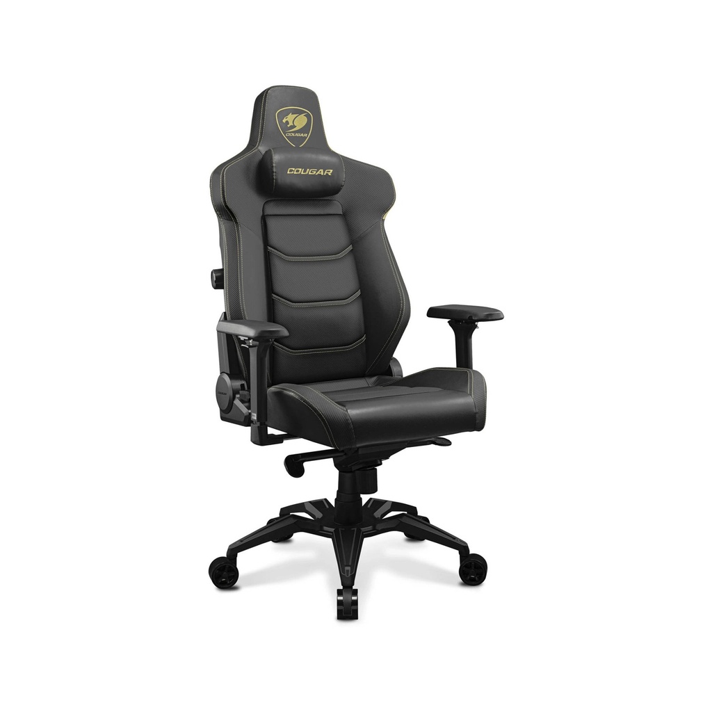 Cougar Armor Evo Royal Breathable PVC Leather Built-in 4-Way Curved Lumbar Support, Magnetic Neck Pillow Foam 4D Armrests - Black