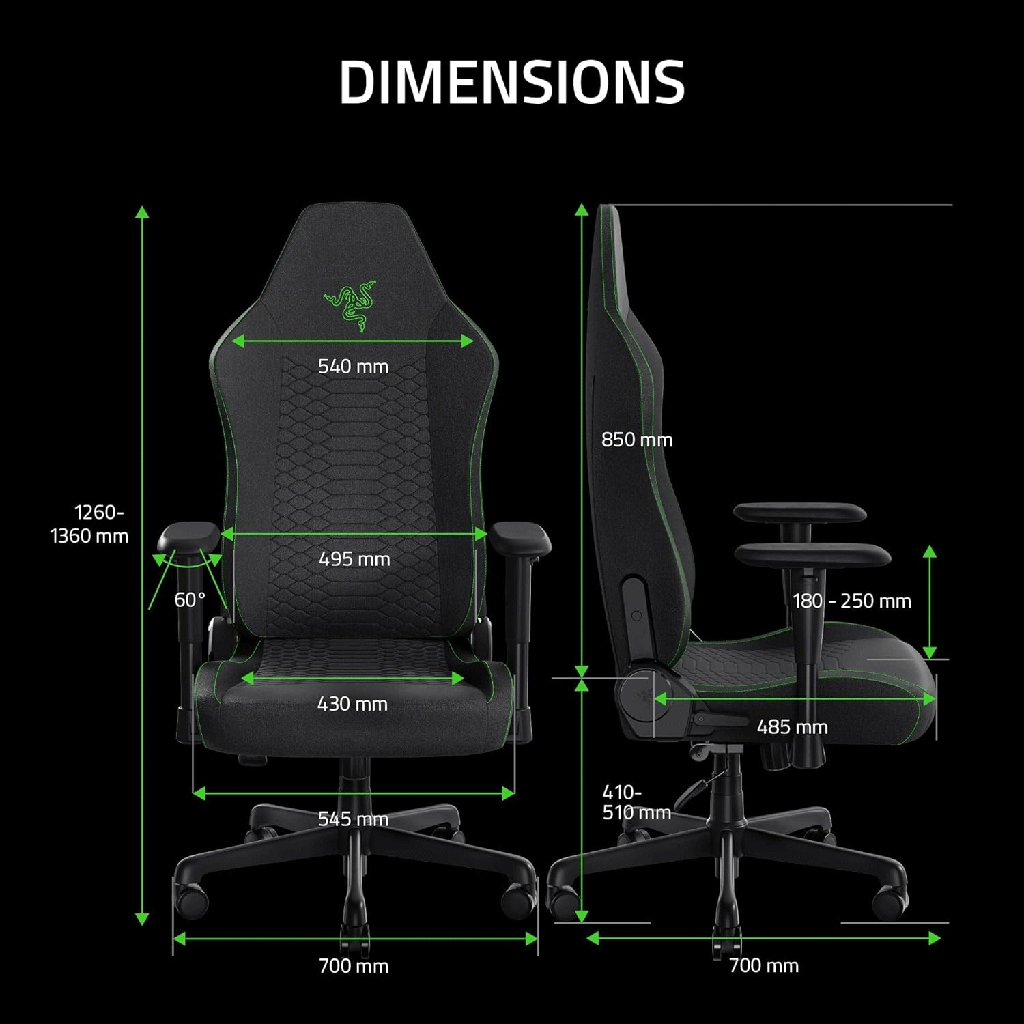 Razer Iskur V2 X Gaming Chair With Built-In Lumbar Support, High Density Foam Cushions, 2D Armrests - Black