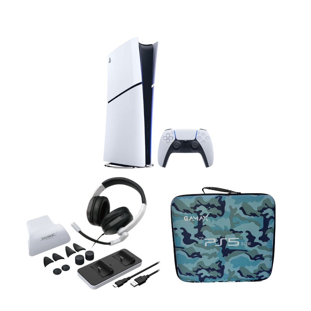 PlayStation 5 Slim Digital Bundle Console + Gamax Storage Bag & Dobe 12-in-1 Game Set
