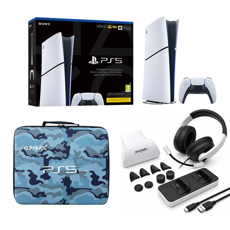 PlayStation 5 Slim Digital Bundle Console + Gamax Storage Bag & Dobe 12-in-1 Game Set