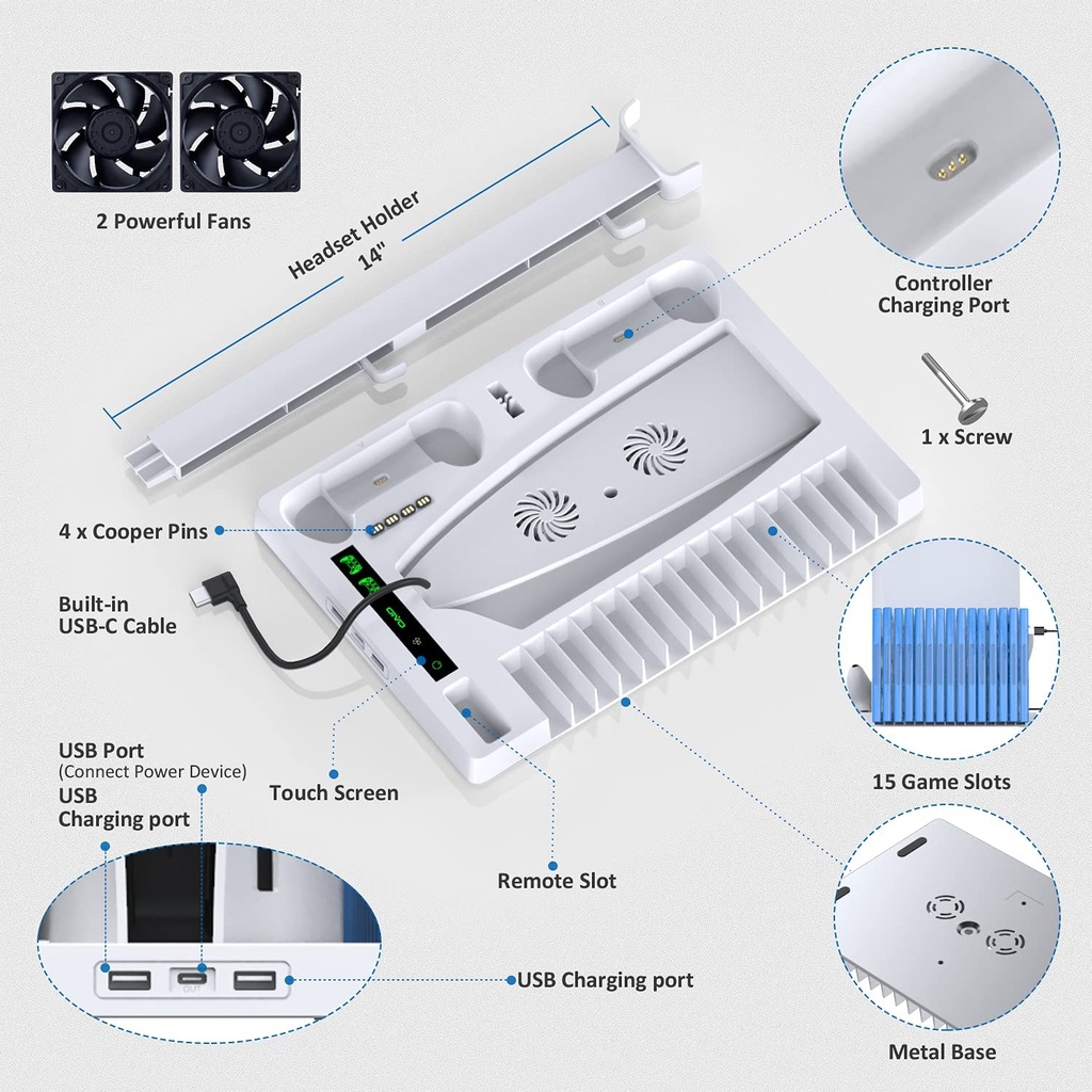 OIVO Vertical Stand with Controller Charging Station & Suction Cooling Fan