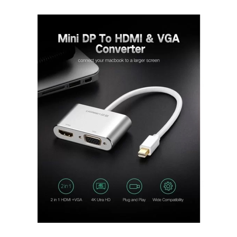 UGreen Mini Display Port to HDMI + VGA Converter Aluminum Case - Silver