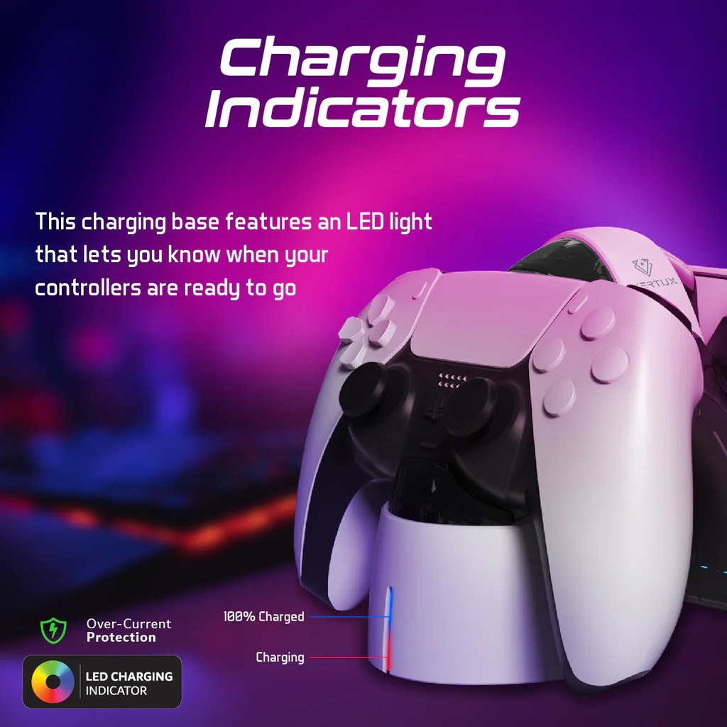 Vertux 2-in-1 Charging Dock for PS5 DualSence Controller - BLACK