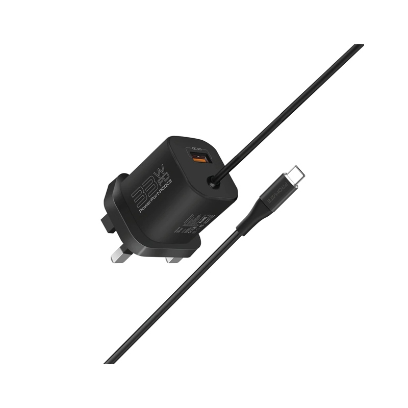 Promate 33W Super Speed Wall Charger with Quick Charge 3.0 & USB-C Power Delivery Black