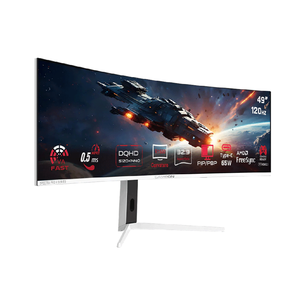GameOn GOAC49DQHD120 Spectra Pro X Series 49" VA DQHD 120Hz MPRT 0.5ms, HDMI 2.1 Curved Gaming Monitor 1500R 32:9 (Supports PS5) -White