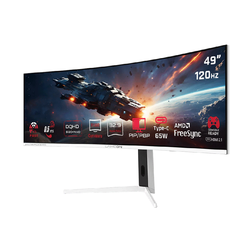 GameOn GOAC49DQHD120 Spectra Pro X Series 49" VA DQHD 120Hz MPRT 0.5ms, HDMI 2.1 Curved Gaming Monitor 1500R 32:9 (Supports PS5) -White