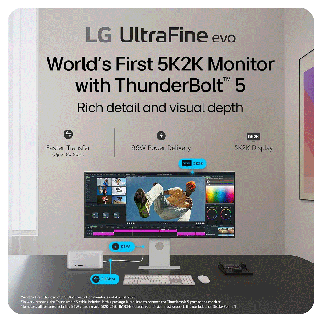 LG 40" UltraFine evo™ 5K2K WUHD Nano IPS 120Hz 5ms Curved Monitor With Thunderbolt™ 5 PD 96W