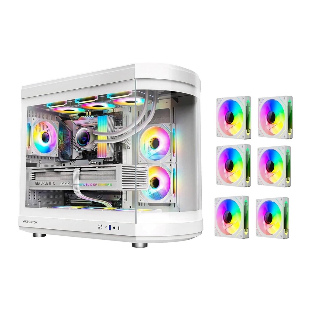 [Vidrio-W] Tortox Vidrio Curved Glass Gaming PC Case, With 6*ARGB PWM Fans - White