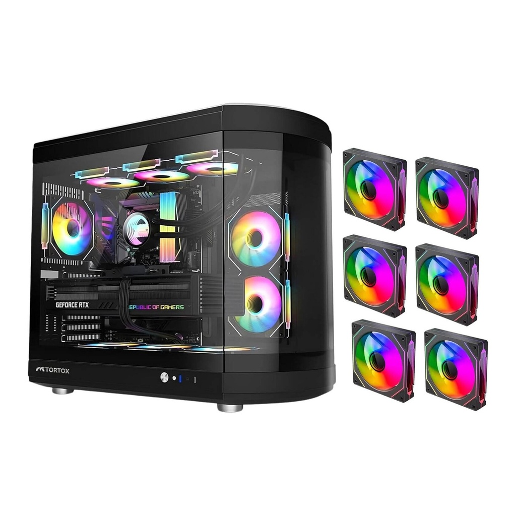 [Vidrio-B] Tortox Vidrio Curved Glass Gaming PC Case, With 6*ARGB PWM Fans - Black