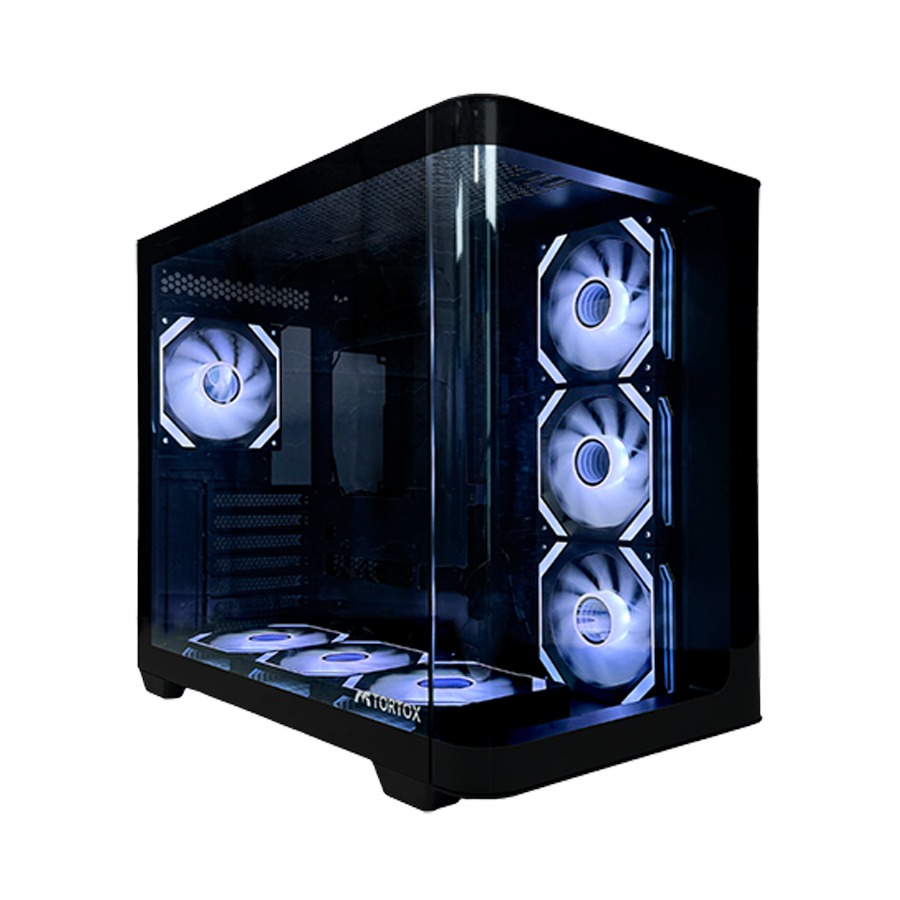[CURVOMINI-B] TORTOX CURVO MINI Gaming PC Case ATX/M-ATX/ITX with 5 * 120mm ARGB Infinite Loop Fans, Curved Tempered Glass, 240mm Radiator Support, Type-C USB Port, 330mm GPU Clearance