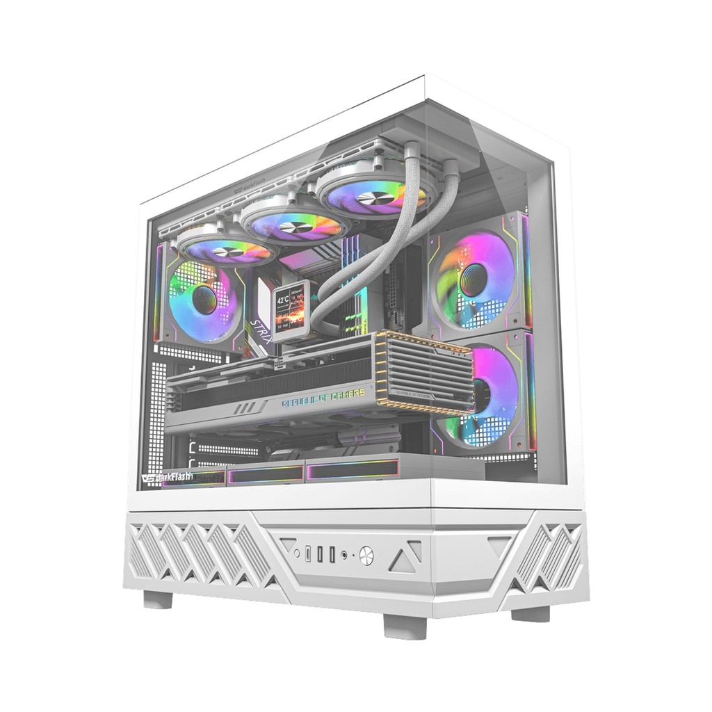 [DS950-W] Darkflash DS950 ATX Gaming PC case with 6ARGB Fans, 270 Degree Panoramic Tempered Glass Design - White