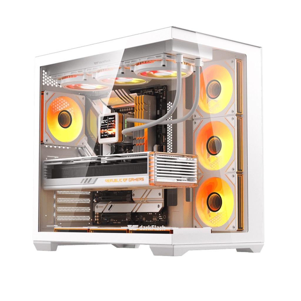 [C280-W] Darkflash C280 E-ATX Full-Tower PC Gaming Case, 7×ARGB Fans Included, 270° Tempered Glass, Reverse Connection Motherboard Compatible, 360mm Radiator Support, White | C280W