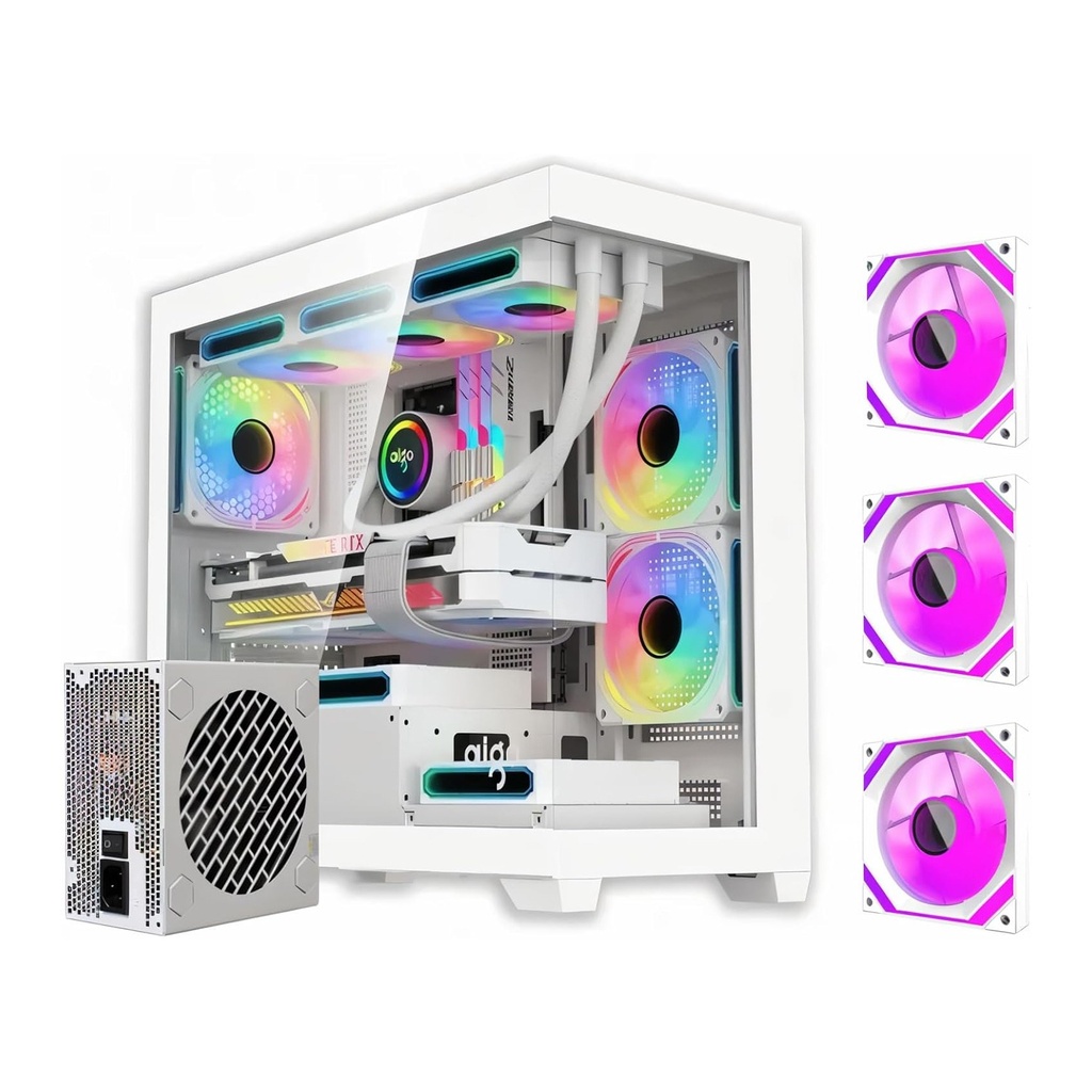 [C218M-W] DarkFlash C218M M-ATX/ITX Gaming PC Case with Pre-Installed 650W 80+ Bronze PSU and 3 ARGB Fans, 270 Degree Panoramic Glass, Supports 360 mm Radiator, 425 mm GPU Clearance, USB3.0 PC Case (White)