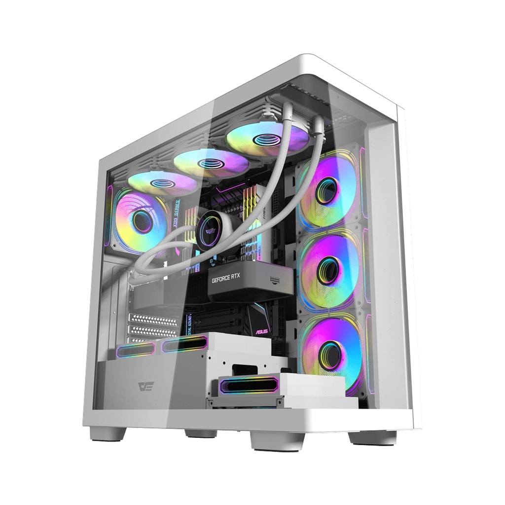 [DC-DS900G-W] Aigo DarkFlash DS900W Gaming PC Case with 7 ARGB Fans Pre Installed, Tempered Glass Panels - White