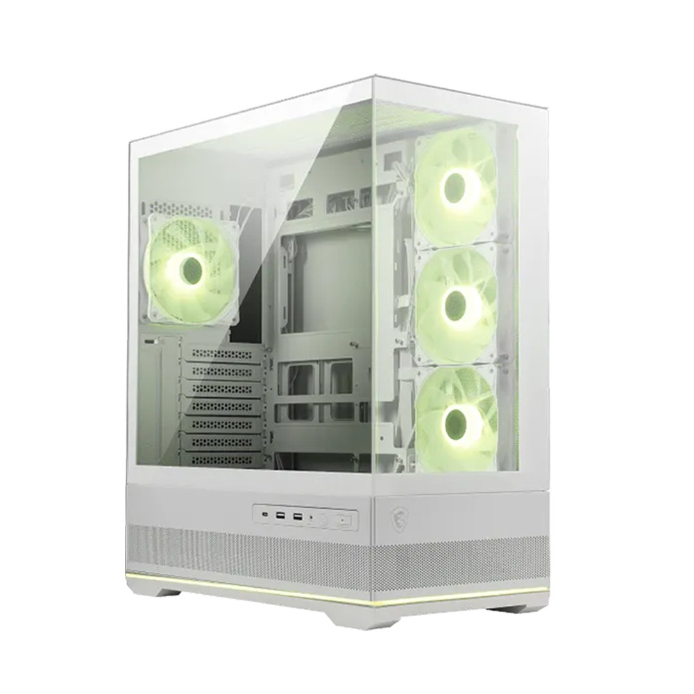 [306-7G28W21-JA4] MSI MAG PANO 110R PZ ATX Tower Front Side & Left Side Tempered Glass Panel Case With 4 ARGB Fans - White