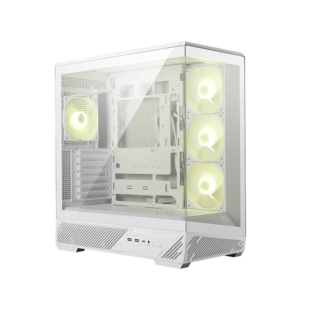 [306-7G32W21-HH9] MSI MAG PANO 130R PZ Mid Tower Front Side & Left Side Tempered Glass Panel Case With 4 ARGB Fans - White
