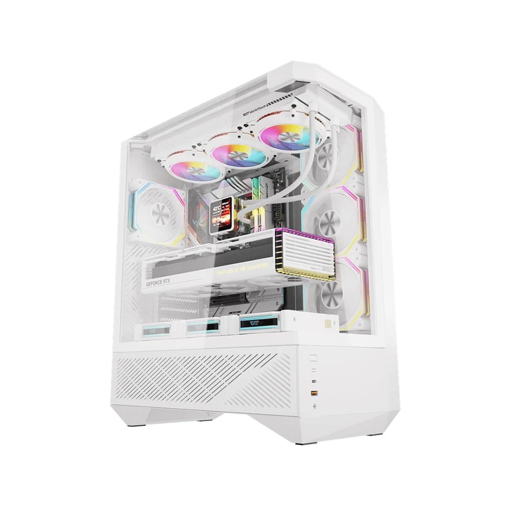 [DY460-WHITE] DarkFlash DY460 ATX Mid Tower Gaming Case With 4 ARGB Fans Included - White