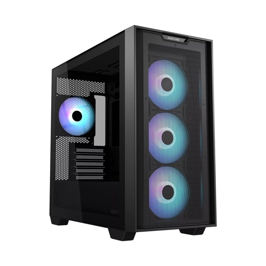 [90DC00H0-B19010] Asus A21 Plus Micro ATX Tower Case, Tempered Glass Side Panel, 360MM Radiator Support, 4 ARGB Fans - Black
