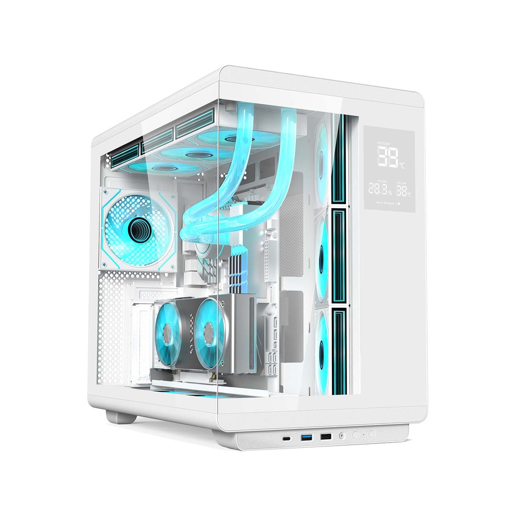 [U600-W] Acer U600 ATX Mid Tower Two Panel Front & Left Side Tempered Glass Case With Built in LED Display 7 ARGB Fans - White