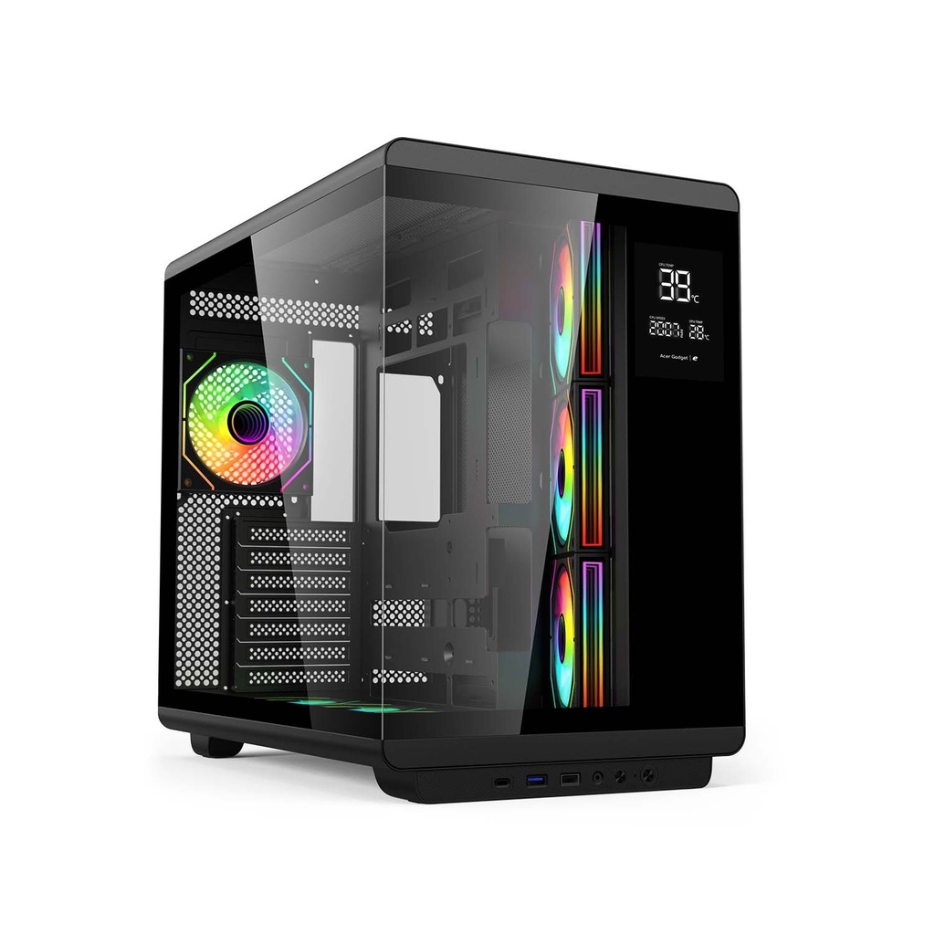 [U600-B] Acer U600 ATX Mid Tower Two Panel Front & Left Side Tempered Glass Case With Built in LED Display 7 ARGB Fans - Black