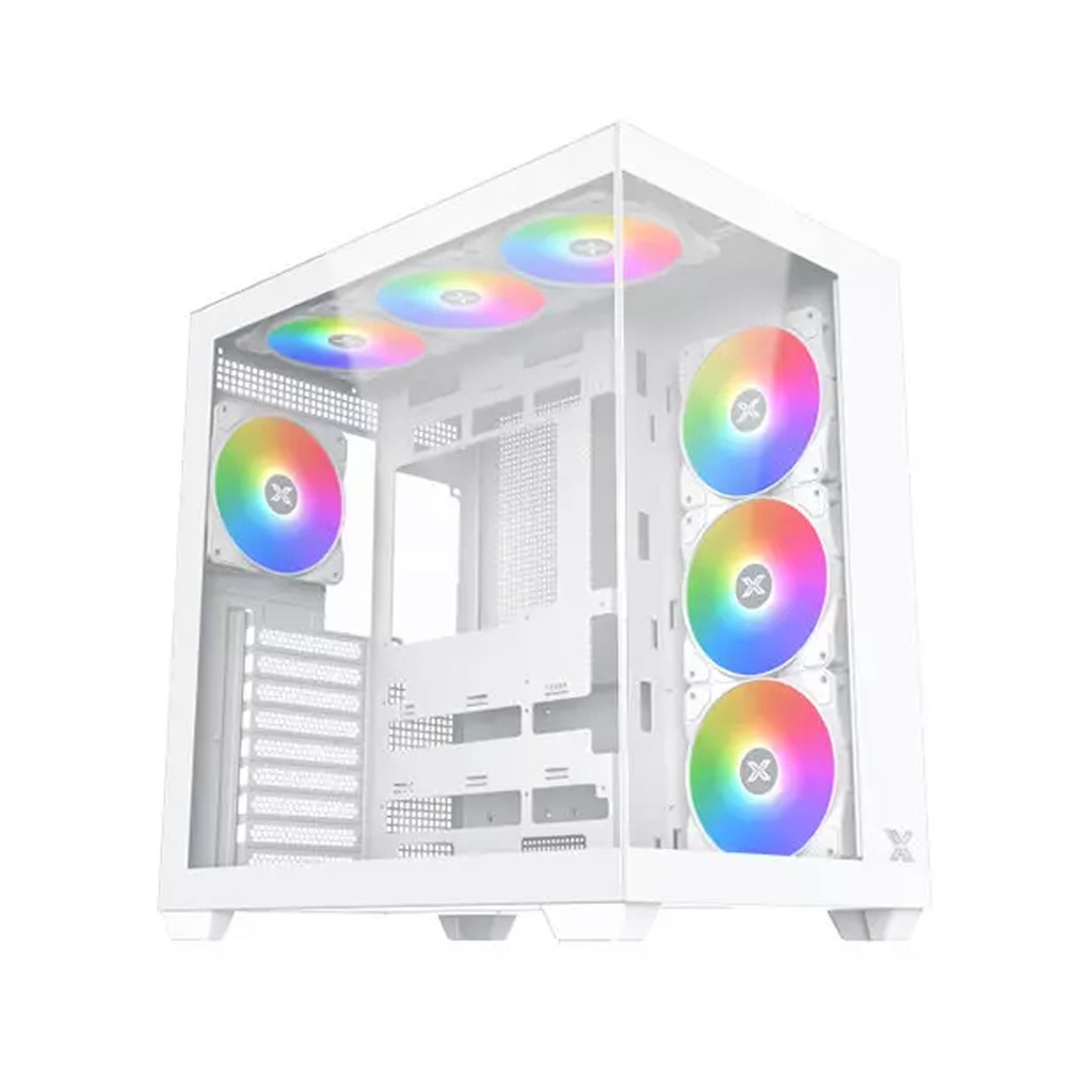 [EN45837] Xigmatek Aqua V Air Arctic Mid Tower Front Side & Left Side Tempered Glass Panel Case with 7 RGB Fans - White