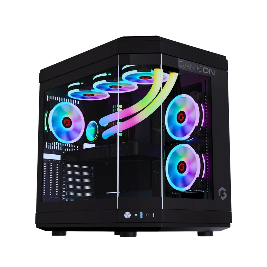 [GO-VALKYRIE-B] GameOn Valkyrie Series Mid Tower Two Panel Front & Left Side Tempered Glass Case With 3 RGB Fans - Black
