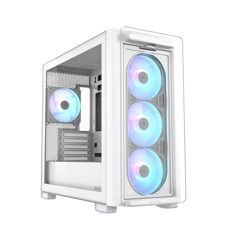 Asus A23 Plus Mid Tower Front Side & Left Side Tempered Glass Panel Case With 4 Fan RGB - White