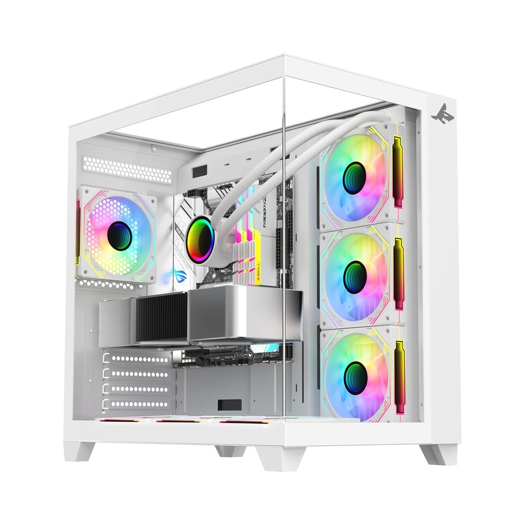 [GX700-W] Sharx Profin GX700 Mid Tower Two Side Panel Front & Left Side Tempered Glass with 7 ARGB Fans - White