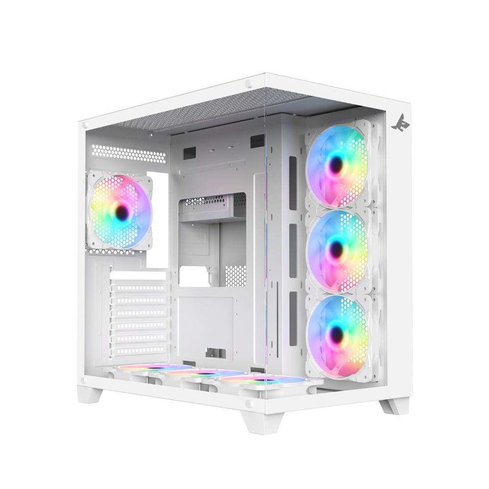 [XI700-W] Sharx Profin XI700W Mid Tower Two Panel Front & Left Side Tempered Glass Case with 7 RGB Fans - White
