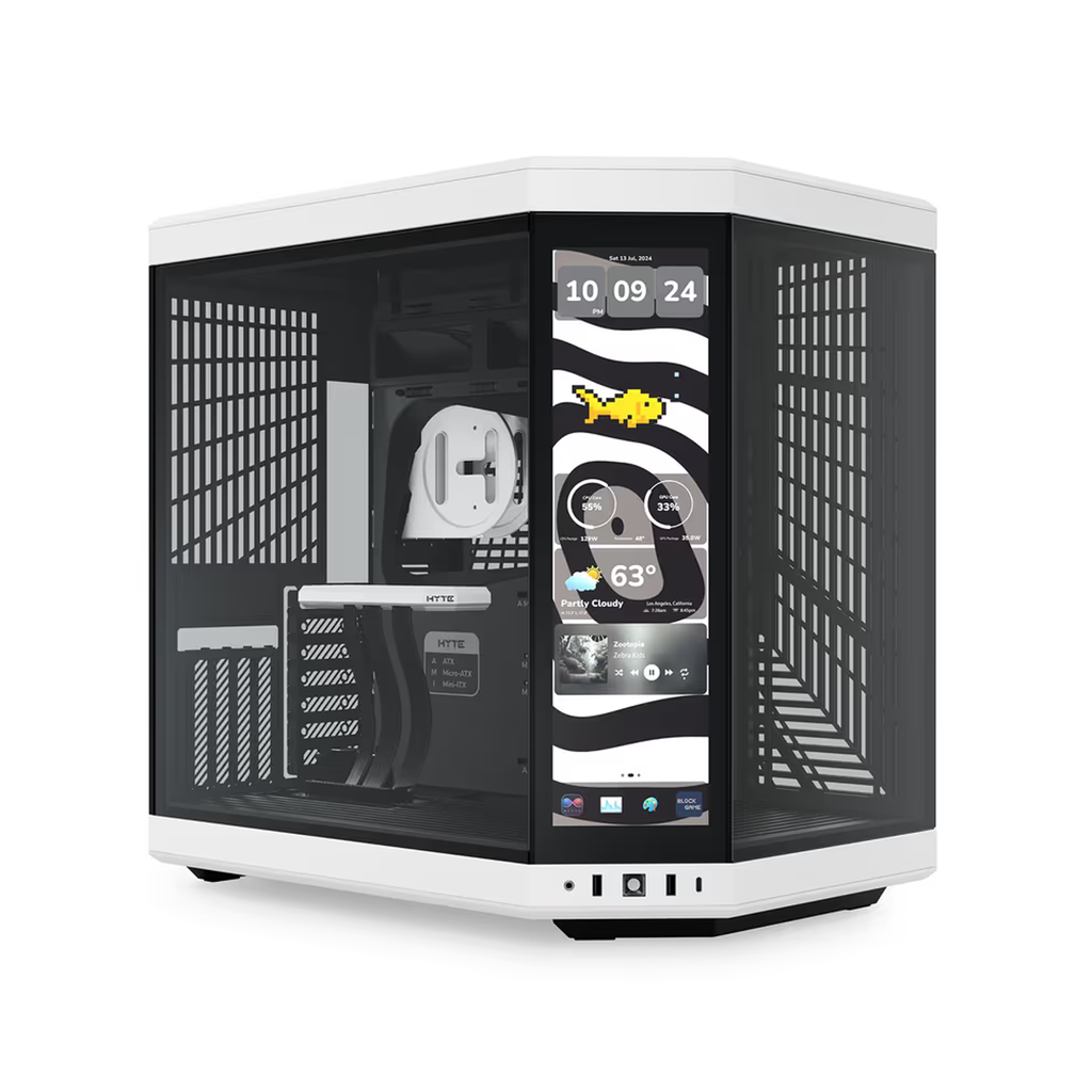[CS-HYTE-Y70TI-WB] HYTE Y70 TOUCH INFINITE - 14.5 Inch Touchscreen Mid Tower Two Panel Front & Left Side Tempered Glass Case without Fan - Black/White
