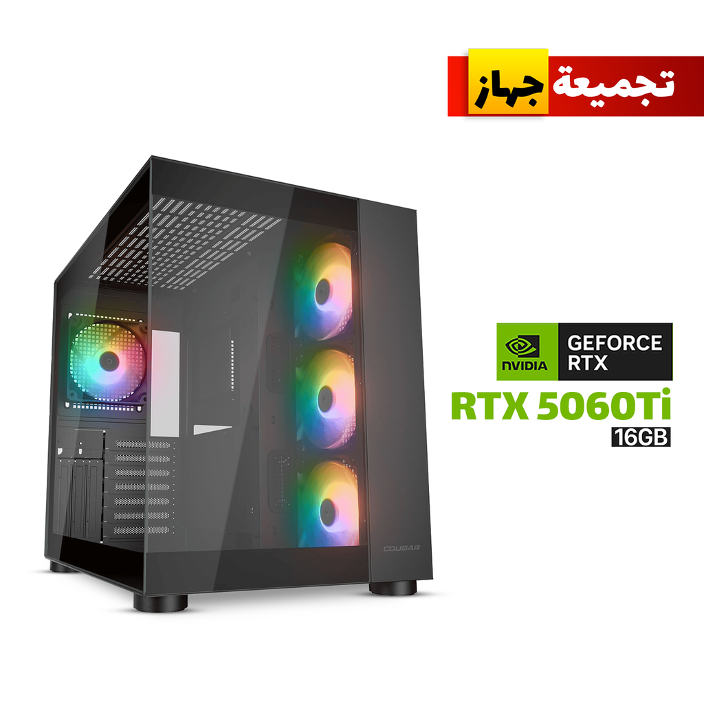 [385KA10.0001-GPC1] Gaming PC AMD Ryzen 7 7800X3D CPU, B650M MotherBoard, 32GB DDR5 RAM, 1TB NVMe SSD, GeForce RTX 5060 Ti 16GB VGA, 750 WATT GOLD PSU, L240 Liquid Cooler, Cougar FV150 RGB Mid Tower Case With 4x RGB Fans, Windows 11 Pro License