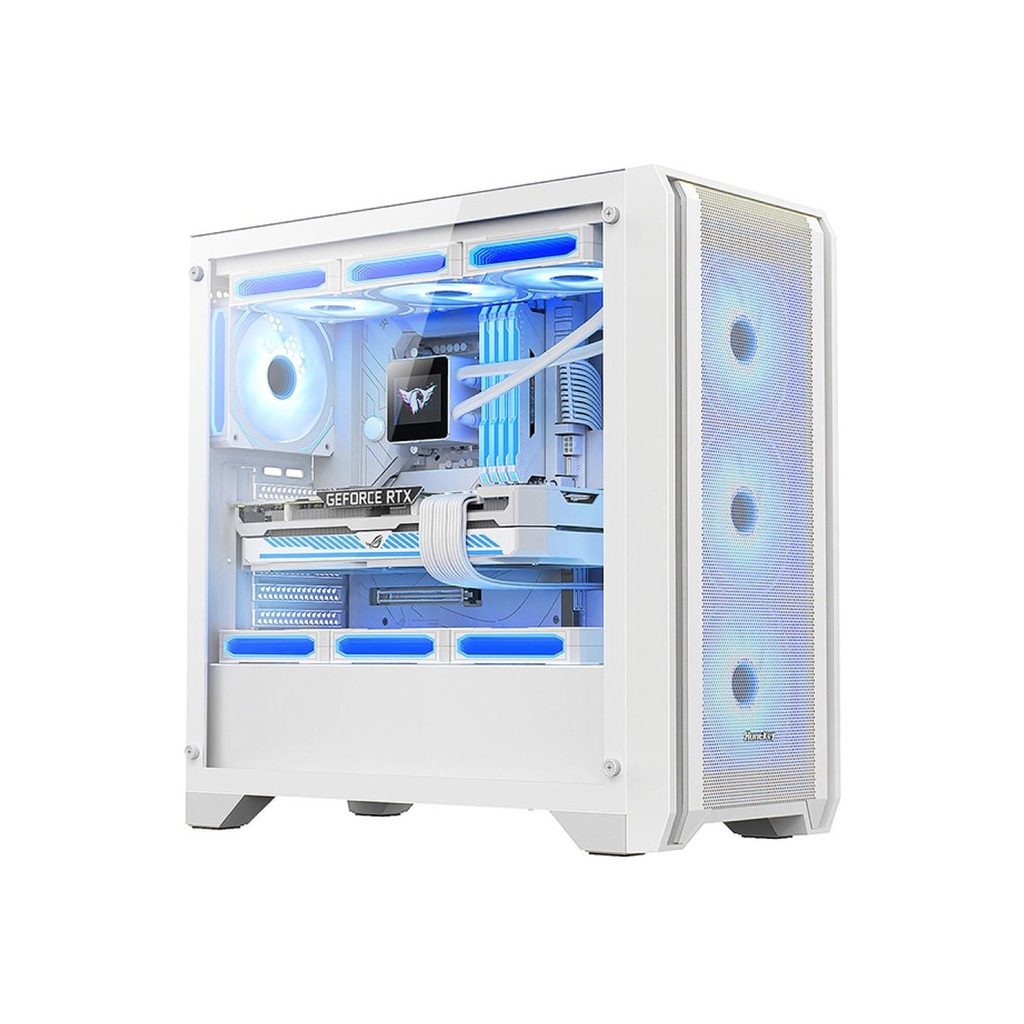 [GX750A-WHITE] Huntkey GX750A Predator Mid Tower Case Tower Tempered Glass Side Panel Case With 4x ARGB Fans - White