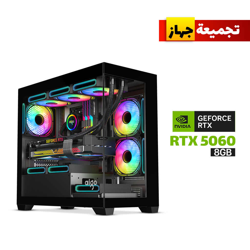 [C218M-GPC1] Gaming PC i5-12400F CPU, H610 DDR4 MotherBoard, 16GB DDR4 RAM, 1TB NVMe SSD, RTX 5060 8GB VGA, 650 WATT PSU, DarkFlash Aigo C218M Case With 4x RGB Fans, USB WiFi+BT Adapter, Windows 11 Pro License