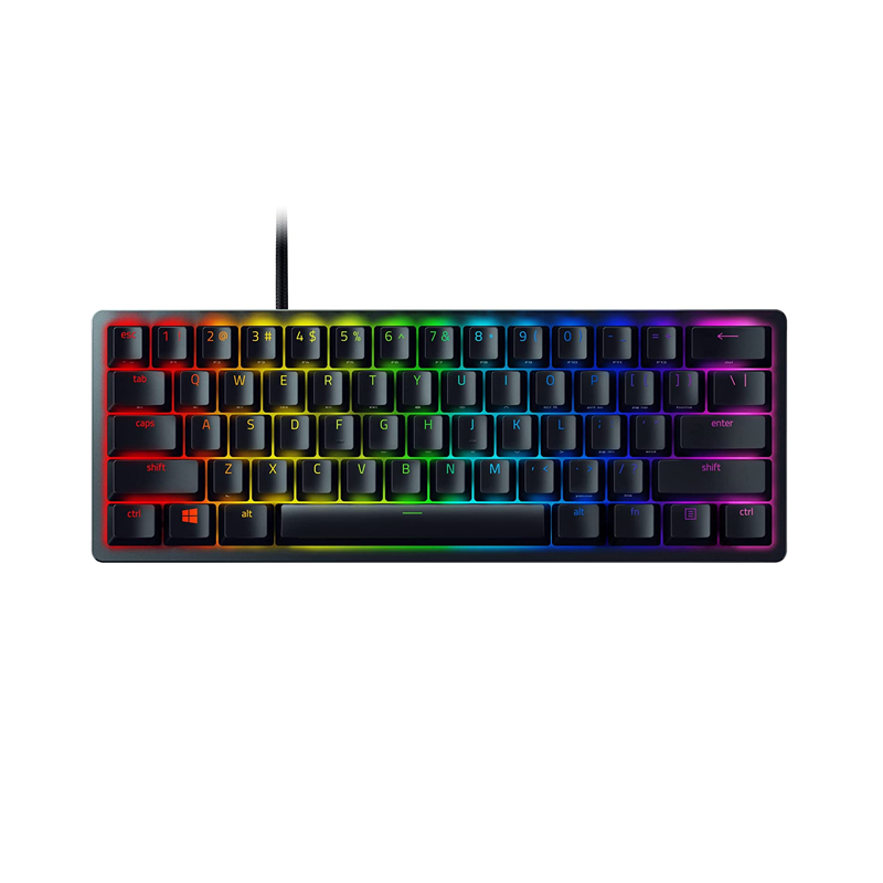 [RZ03-03390100-R3M1] Razer Huntsman Mini 60% Compact Gaming Keyboard: Purple Switch, Clicky Optical-Mechanical Switches, Doubleshot PBT Keycaps, Detachable USB-C Cable, US Layout - Black