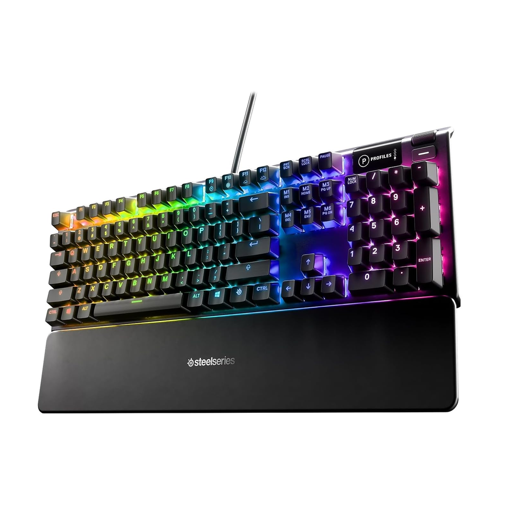 [64532] SteelSeries Apex 5 Hybrid Blue Switch RGB Mechanical Gaming Keyboard, Illumination OLED Smart Display, Premium Magnetic Wrist Rest, Dedicated Multimedia Controls, For PC/PS5 & Xbox