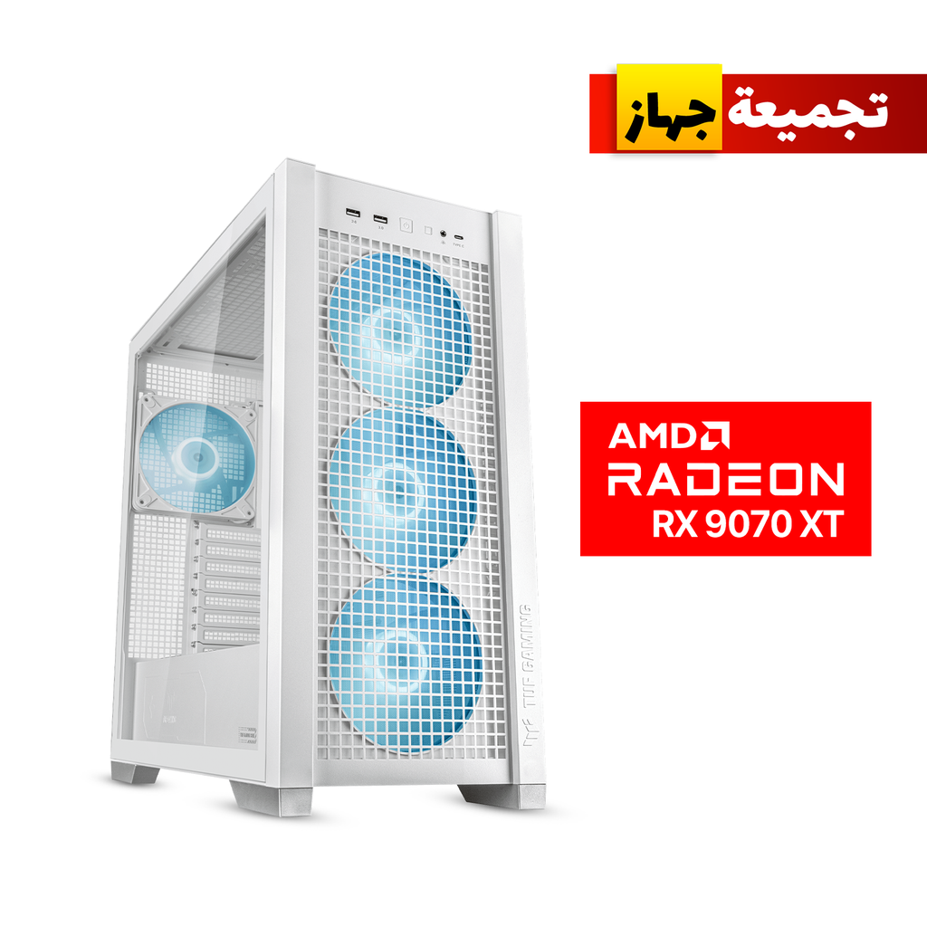 [90DC00I3-B19000-GPC3] Gaming PC Ryzen 7 9800X3D, Asus X870-P WiFi MB, 32GB DDR5 (6000) RAM, 2TB NVMe SSD (6000), XFX Quick Silver AMD Radeon RX 9070 XT 16GB White VGA, 850 WATT GOLD PSU, Cougar L360 Liquid Cooler White, Asus TUF Gaming GT302 ARGB White Case, Win 11 Pro License
