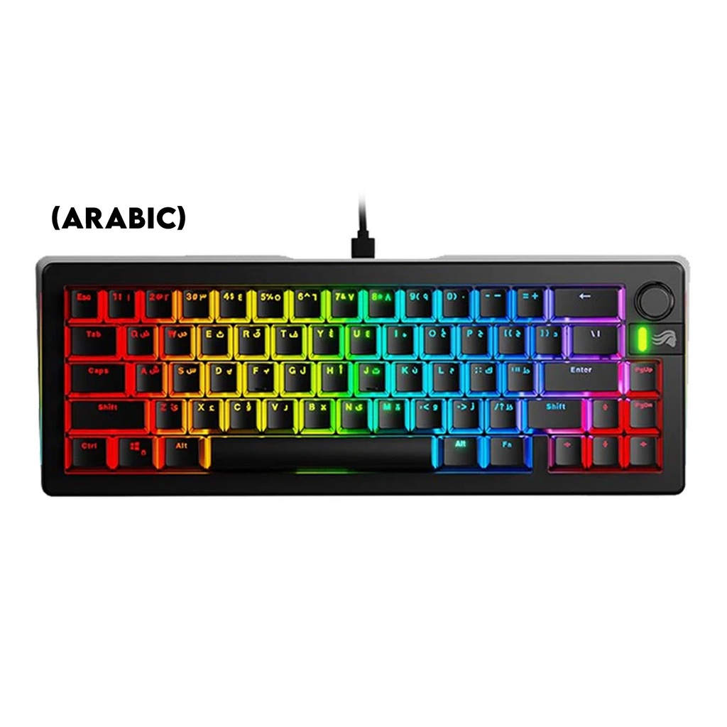 Glorious GMMK3 65% Wired Mechanical Keyboard DoubleShot Keycaps Glorious Fox lubed Linear Switches (Arabic) - Black