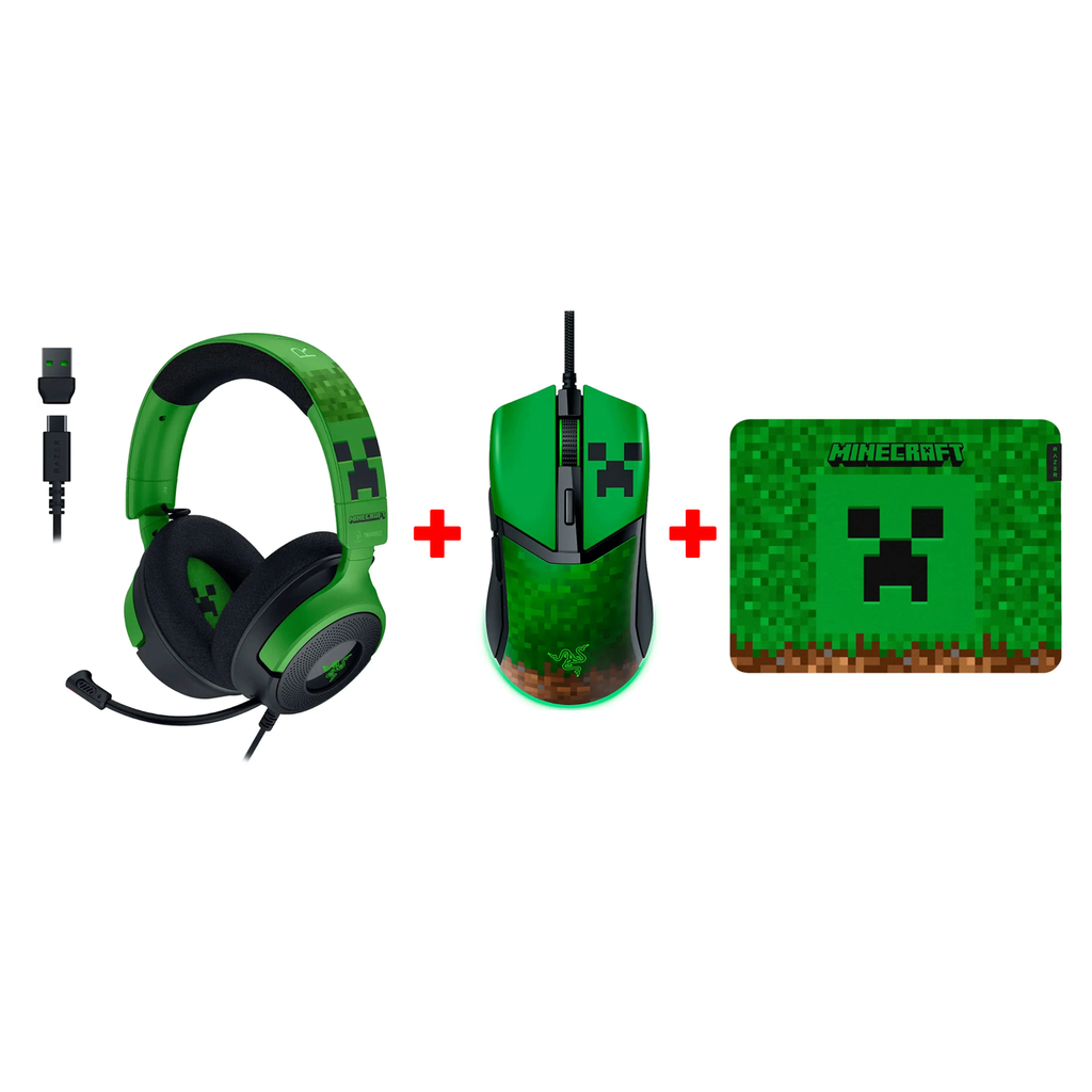 [RZ04-05180200-R3M1] Razer Kraken V4 X Wired Gaming Headset: 40 mm Drivers, Cardioid Mic, Memory Foam Cushions, Chroma RGB Lighting, Type C & Type A Cable, for PC, Mac, PS5, Nintendo Switch - Minecraft Edition