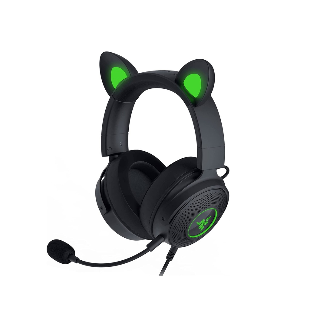 [RZ04-04510100-R3M1] Razer Kraken Kitty V2 Pro Wired RGB Headset: Interchangeable Ears (Kitty, Bear, Bunny), Stream Reactive Lighting, Detachable HyperClear Cardioid Mic, 50mm Drivers, 7.1 Surround Sound - Black