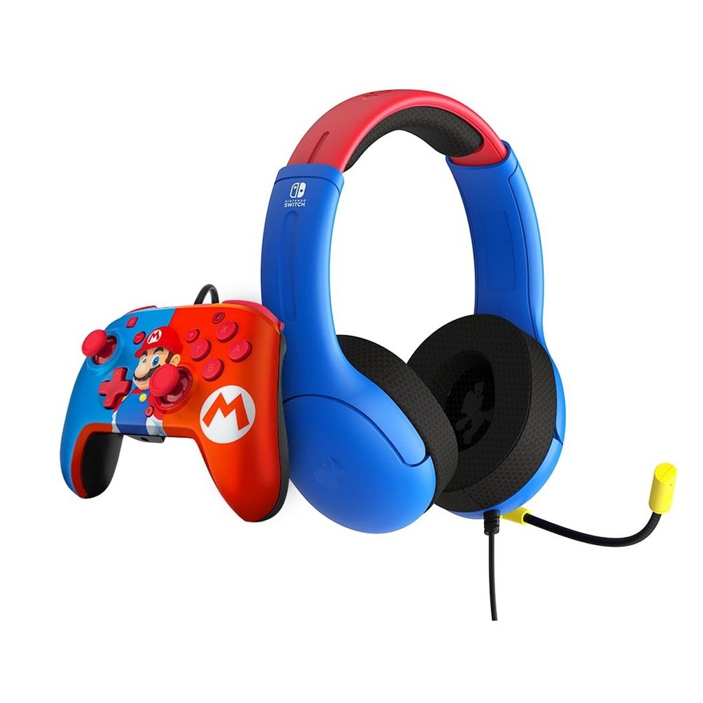 [500-230-MAR] Turtle Beach PDP Switch PDP Nintendo Switch Official Super Mario Bundle (Headset + Controller), Breathable, Lightweight Construction For Long Gaming Sessions