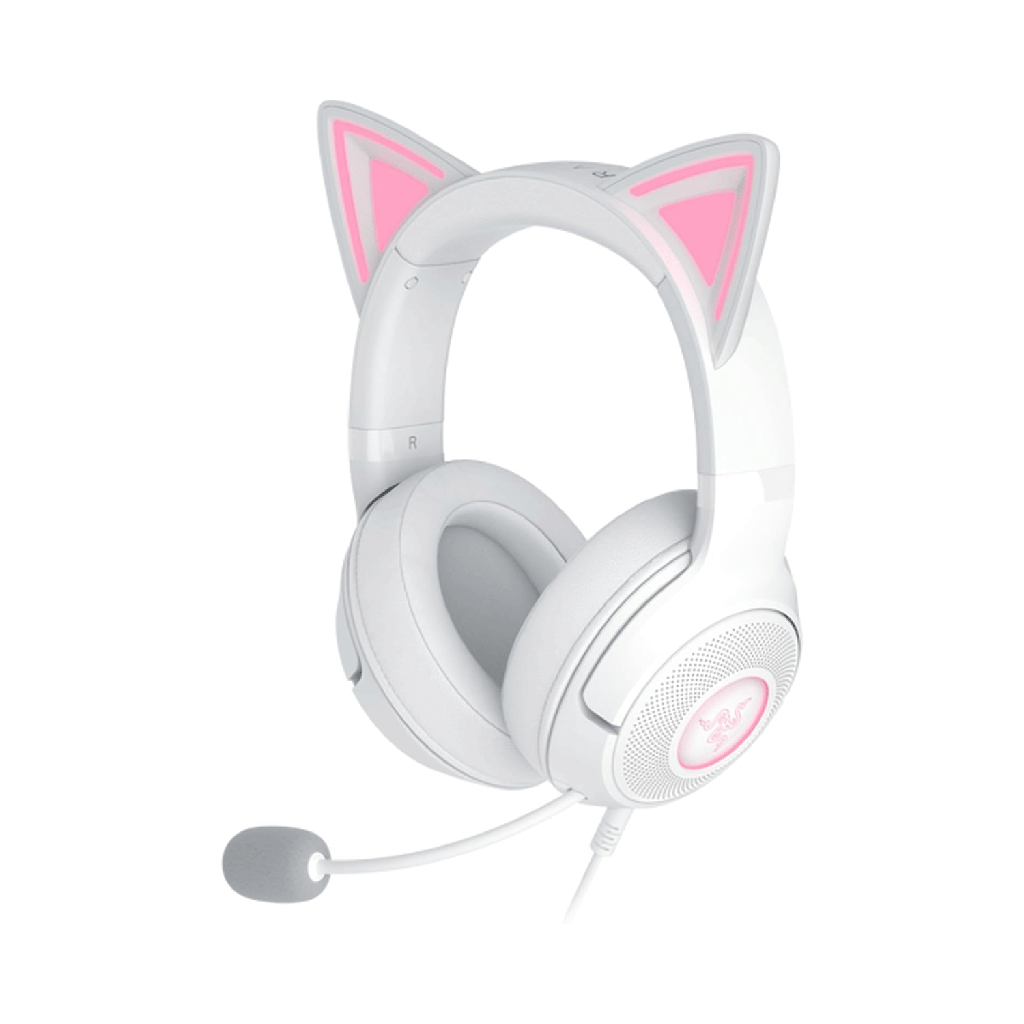 [RZ04-04730600-R3M1] Razer Kraken Kitty V2 USB Wired RGB Gaming Headset: Chroma Kitty Ears, Stream Reactive Lighting, HyperClear Cardioid Mic, 7.1 Surround Sound For PC, PS4, PS5 - White