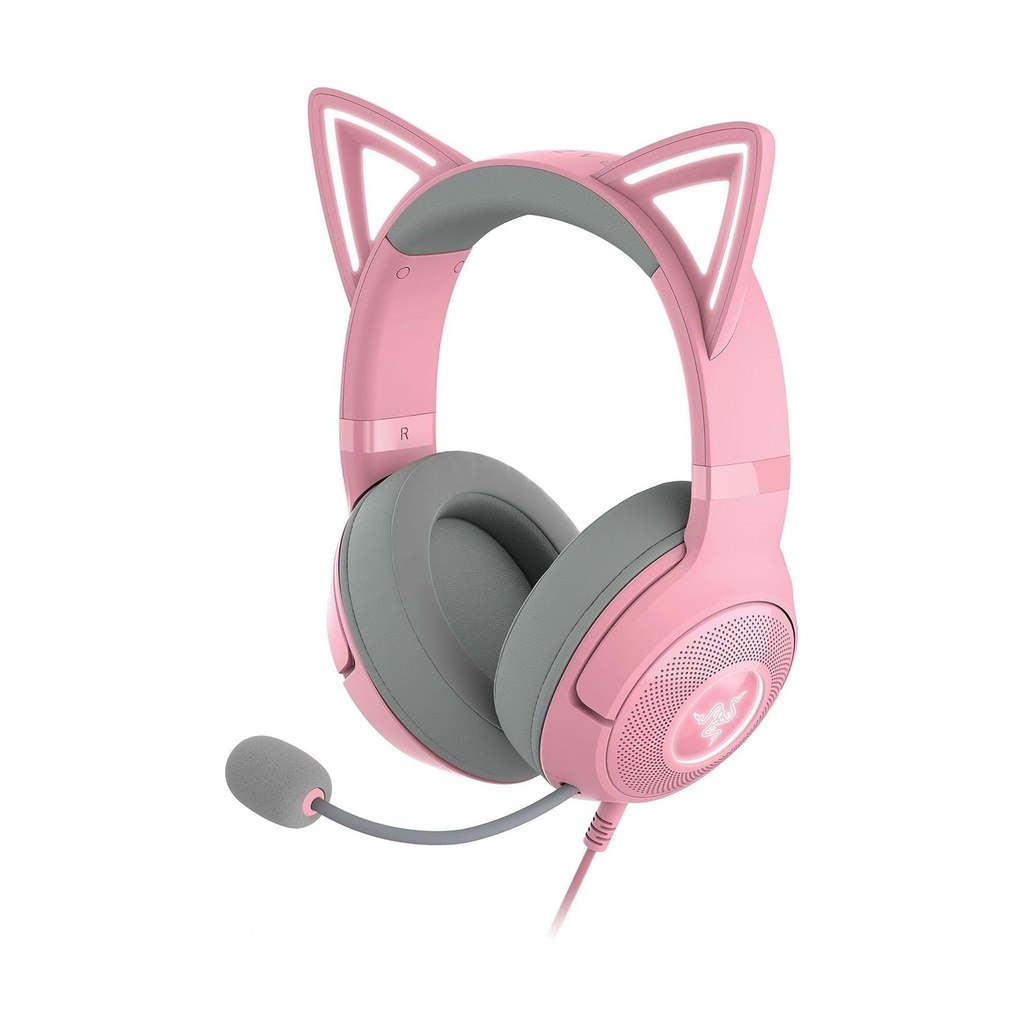 [RZ04-04730200-R3M1] Razer Kraken Kitty V2 USB Wired RGB Gaming Headset: Chroma Kitty Ears, Stream Reactive Lighting, HyperClear Cardioid Mic, 7.1 Surround Sound For PC, PS4, PS5 - Quartz Pink