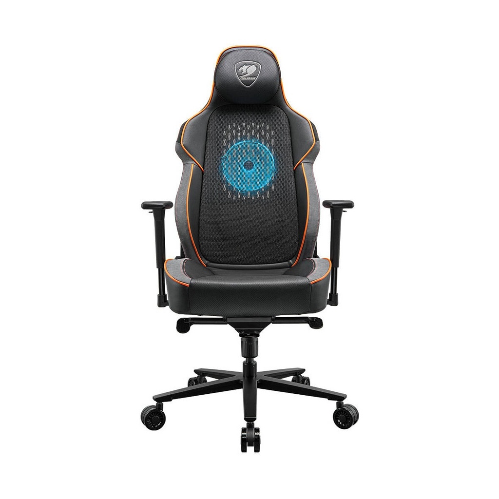 [3MARPORB.0001] COUGAR NxSys Aero Gaming Chair with Integrated RGB Fan & Premium PVC Leather, Adjustable 3D Armrests, Elastomeric Mesh, Durable Steel Frame, 3" Wheels, 160kg Max Weight - Black-Orange | 3MARPORB.0001